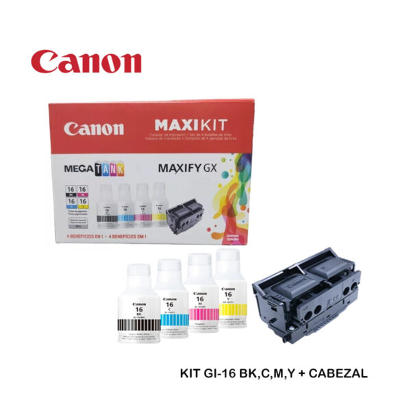 TINTA CANON GI-16 BK C M Y CABEZAL PH-S MAXI KIT GX6010/GX7010