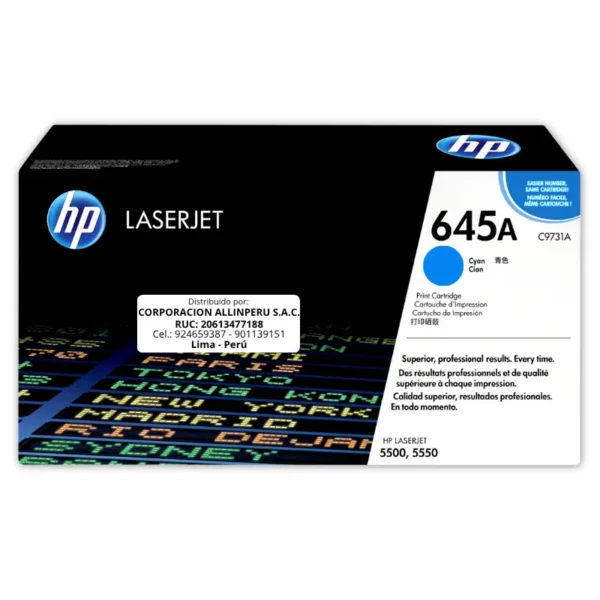 Toner HP C9731A 645A LaserJet. 5500 Cyan 12.000 Páginas