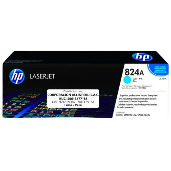 Toner HP CB381A 824A LaserJet CP6015N Cyan 21.000 Páginas