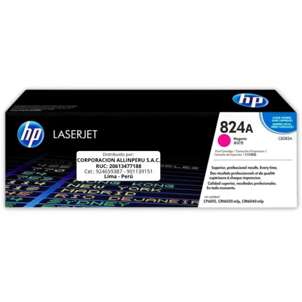 Toner HP CB383A 824A LaserJet CP6015N Magenta 21.000 Páginas