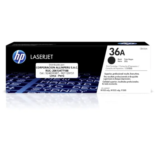Toner HP CB436A 36A LaserJet. P1505 Negro 2.000 Páginas