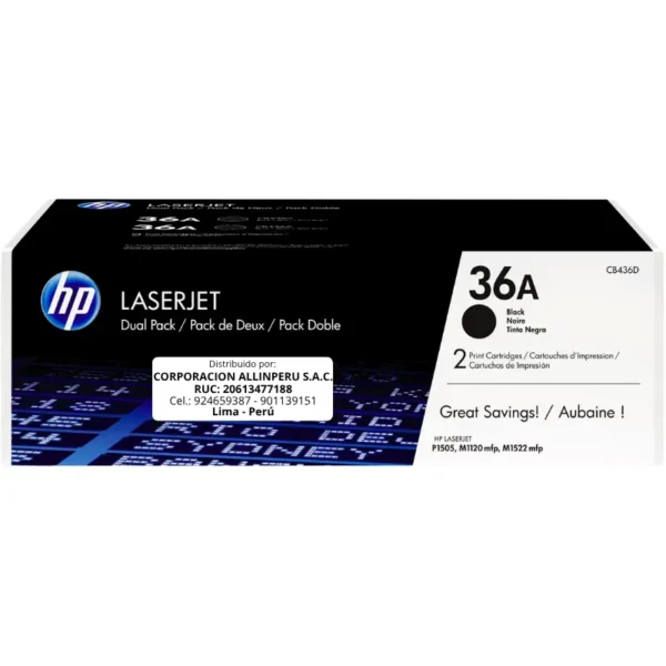 Toner HP CB436AD 36AD LaserJet. P1505 Negro 4.000 Páginas