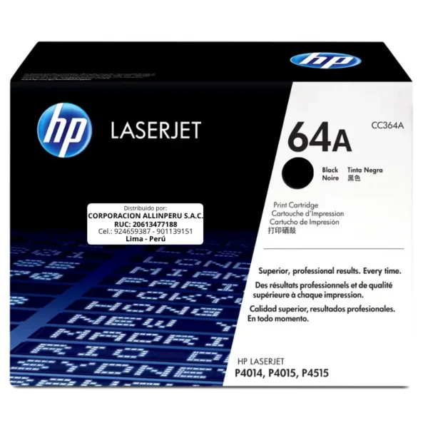 Toner HP CC364A 64A LaserJet. P4014 Negro 10.000 Páginas