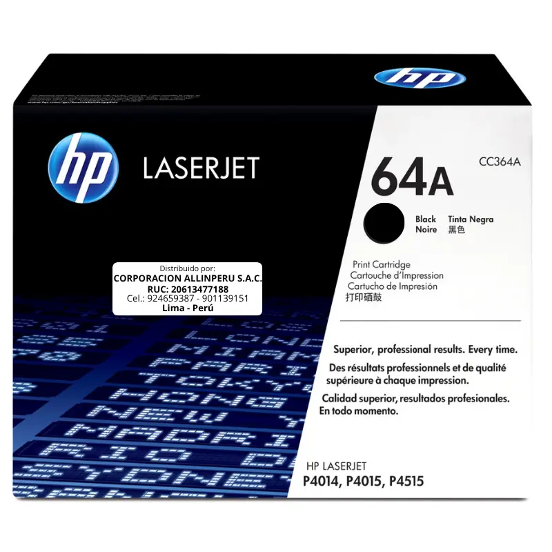Toner HP CC364A 64A LaserJet. P4014 Negro 10.000 Páginas