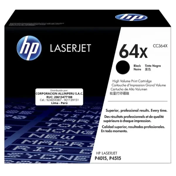 Toner HP CC364X 64X LaserJet. P4014 Negro 24.000 Páginas