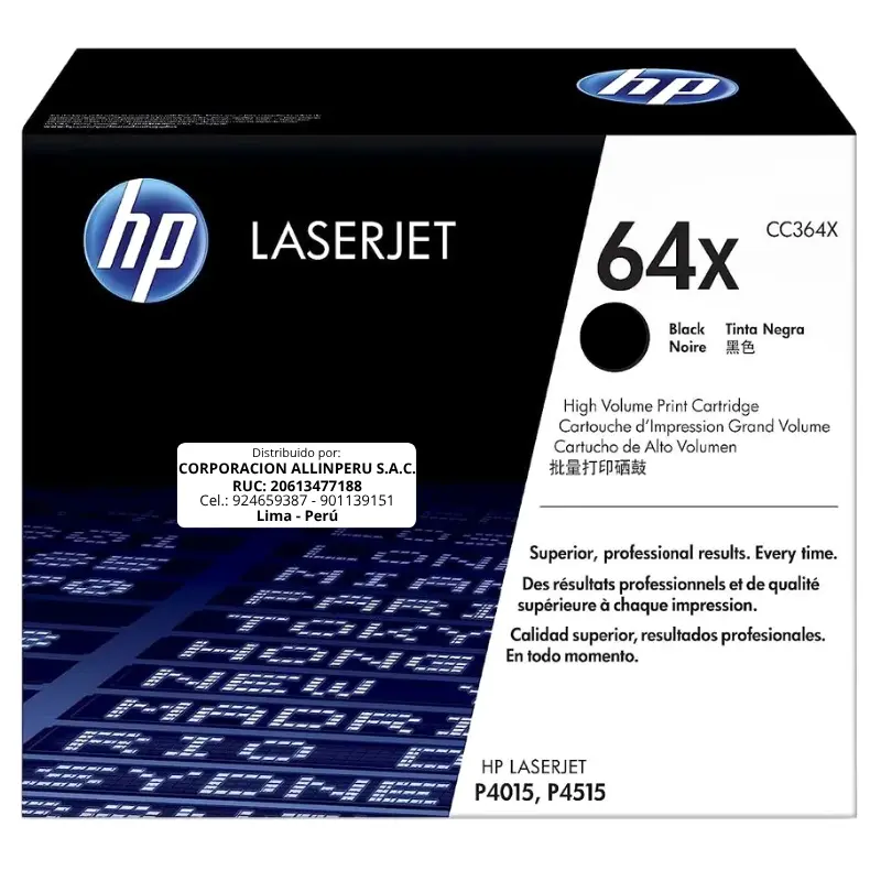 Toner HP CC364X 64X LaserJet. P4014 Negro 24.000 Páginas