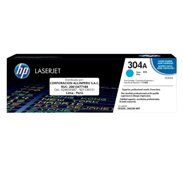 Toner HP CC531A 304A LaserJet. CP2025 Cyan 2.800 Páginas