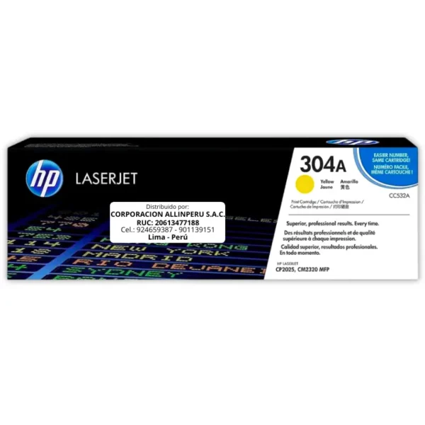 Toner HP CC532A 304A LaserJet. CP2025 Amarillo 2.800 Páginas