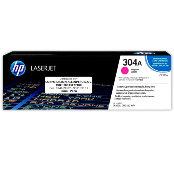 Toner HP CC533A 304A LaserJet. CP2025 Magenta 2.800 Páginas