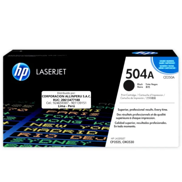 Toner HP CE250A 504A LaserJet. CP3525 Negro 5.000 Páginas