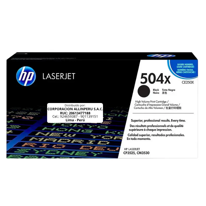 Toner HP CE250X 504X LaserJet. CP3525 Negro 10.500 Páginas
