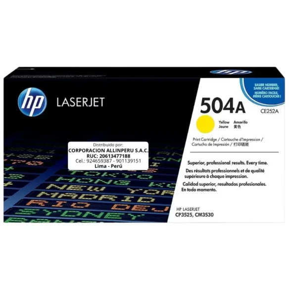 Toner HP CE252A 504A LaserJet. CP3525 Amarillo 7.000 Páginas