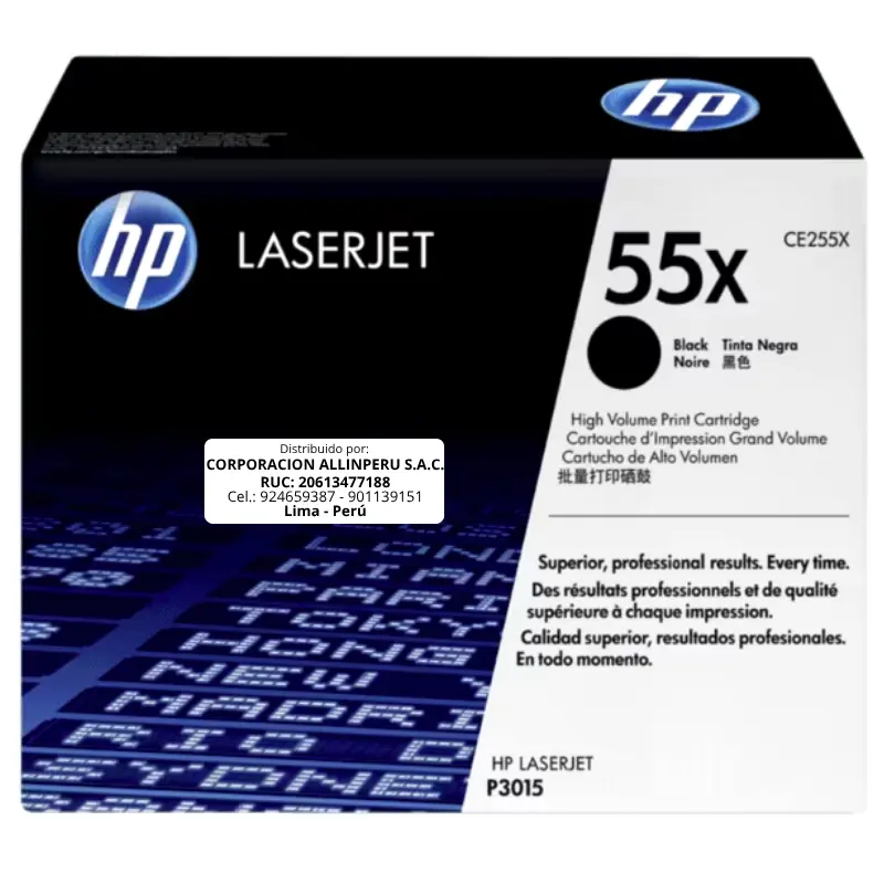 Toner HP CE255X 55X LaserJet. CP3015 Negro 12.500 Páginas