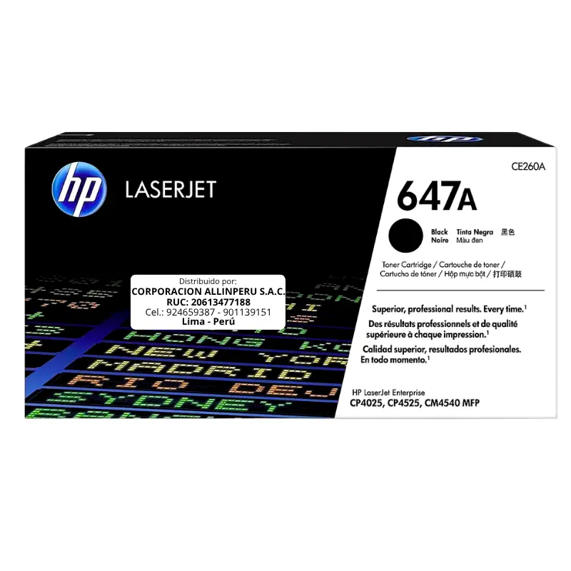 Toner HP CE260A 647A LaserJet. CP4525 Negro 8.500 Páginas