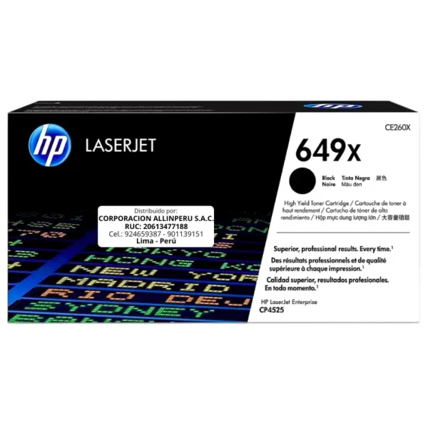 Toner HP CE260X 649X LaserJet. CP4525 Negro 17.000 Páginas