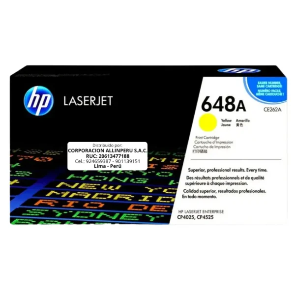 Toner HP CE262A 648A LaserJet. CP4525 Amarillo 11.000 Páginas