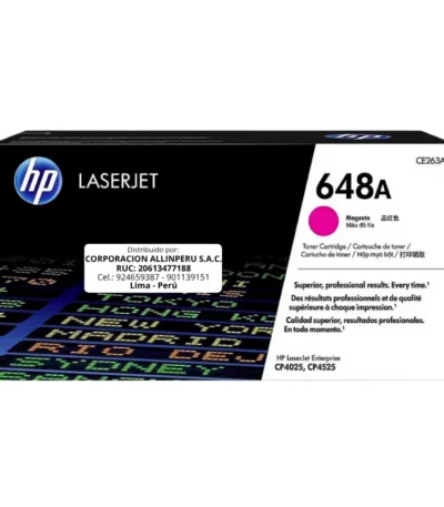 Toner HP CE263A 648A LaserJet. CP4525 MAGENT 11.000 Páginas