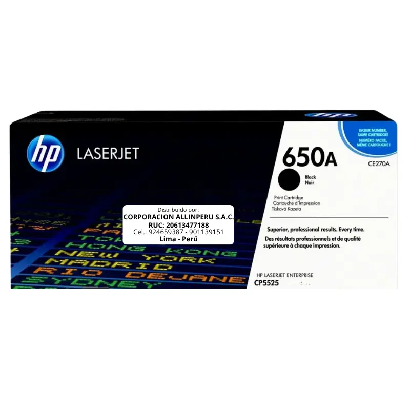 Toner HP CE270A 650A LaserJet. CP5525 Negro 13.500 Páginas