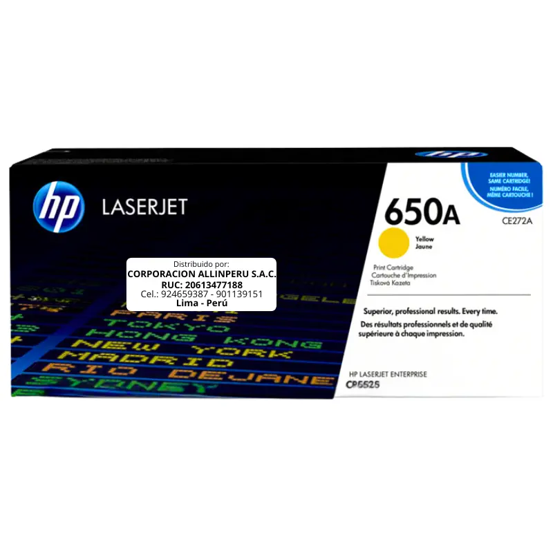 Toner HP CE272A 650A LaserJet. CP5525 Amarillo 15.000 Páginas