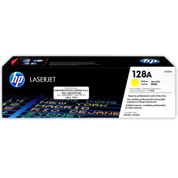 Toner HP CE322A 128A LaserJet. CM1415 Amarillo 1.300 Páginas