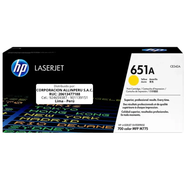 Toner HP CE342A 651A LaserJet M775 Amarillo 16.000 Páginas