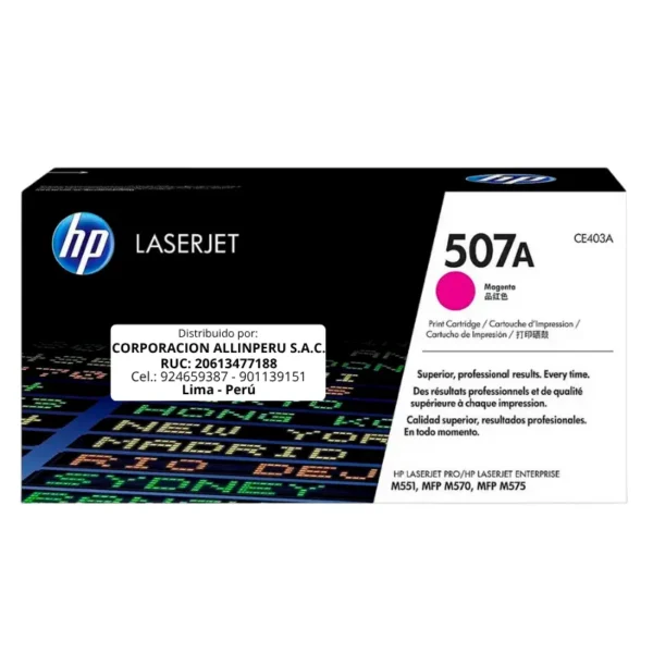 Toner HP CE403A 507A LaserJet. M551 Magenta 6.000 Páginas