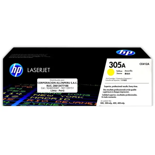 Toner HP CE412A 305A LaserJet. PRO 400 Amarillo 2.600 Páginas