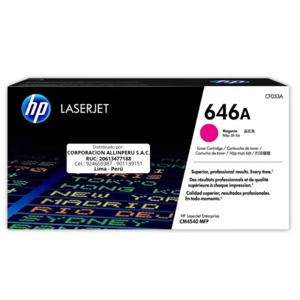 Toner HP CF033A 646A LaserJet CM4540 Magenta 12.500 Páginas