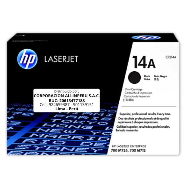 Toner HP CF214A 14A LaserJet M725 Negro 10.000 Páginas
