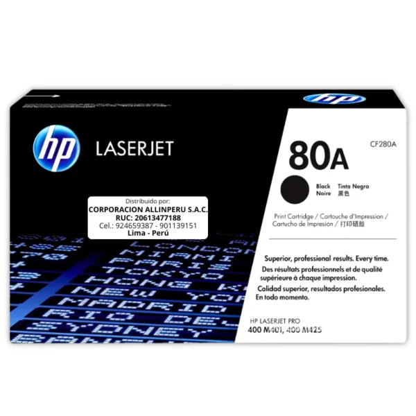 Toner HP CF280A 80A LaserJet M401 Negro 2.700 Páginas