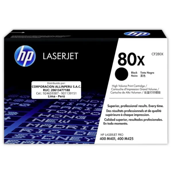 Toner HP CF280X 80X LaserJet M401 Negro 6.900 Páginas