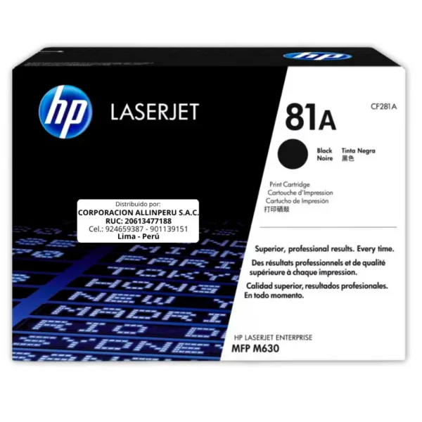 Toner HP CF281A 81A LaserJet M630 Negro 10.500 Páginas