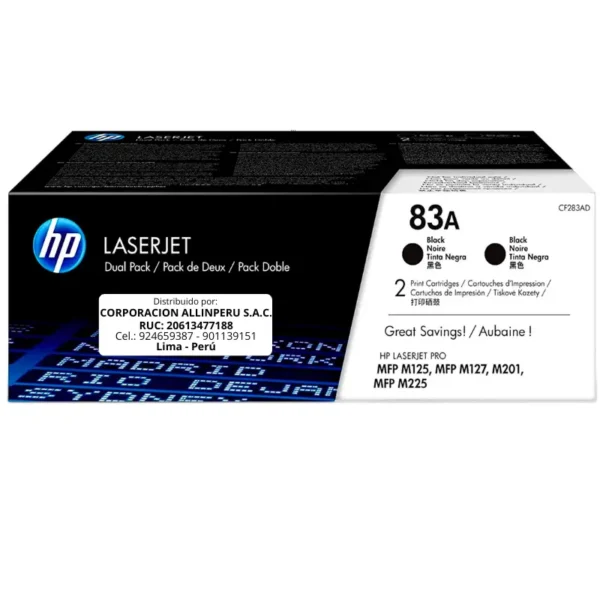 Toner HP CF283AD 83AD LaserJet M125 Negro 3.000 Páginas