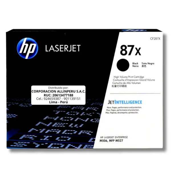 Toner HP CF287X 87X LaserJet.E. M506 Negro 18.000 Páginas
