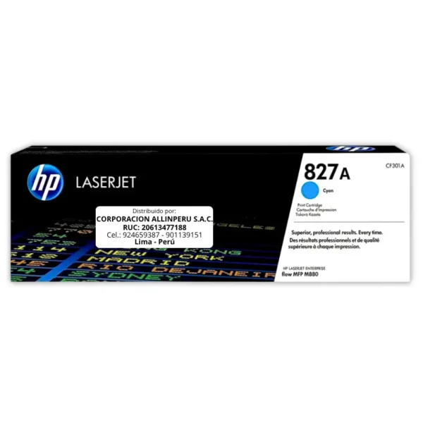 Toner HP CF301A 827A LaserJet M808 Cyan 32.000 Páginas
