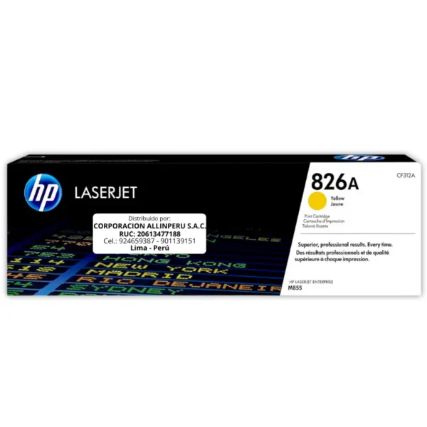 Toner HP CF312A 826A LaserJet M855 Amarillo 29.000 Páginas