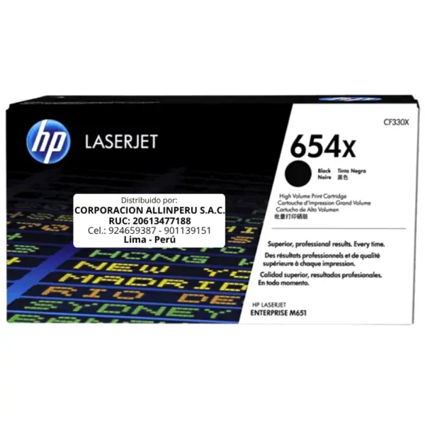 Toner HP CF330X 654X LaserJet M651 Negro 20.500 Páginas