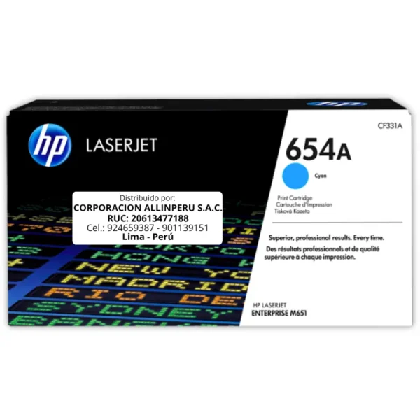 Toner HP CF331A 654A LaserJet M651 Cyan 15.000 Páginas