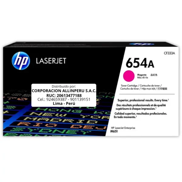 Toner HP CF333A 654A LaserJet M651 Magenta 15.000 Páginas