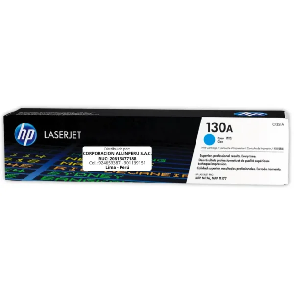Toner HP CF351A 130A LaserJet M177W Cyan 1.000 Páginas