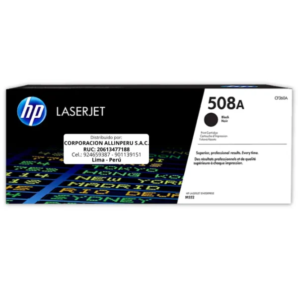 Toner HP CF360A 508A LaserJet M553 Negro 6.000 Páginas