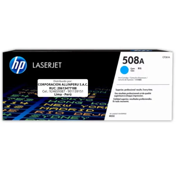 Toner HP CF361A 508A LaserJet M553 Cyan 5.000 Páginas