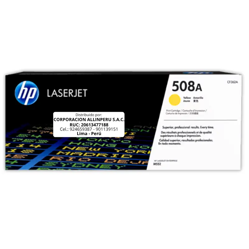 Toner HP CF362A 508A LaserJet M553 Amarillo 5.000 Páginas