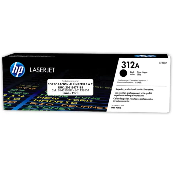 Toner HP CF380A 312A LaserJet M476 Negro 2.400 Páginas
