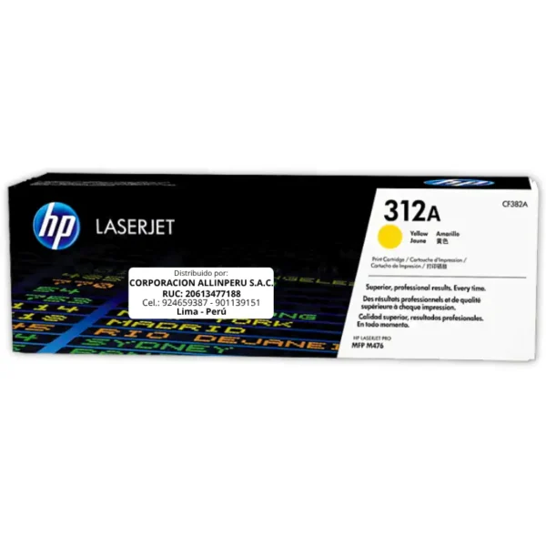 Toner HP CF382A 312A LaserJet M476 Amarillo 2.700 Páginas