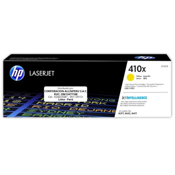 Toner HP CF412X 410X  LaserJet M477 Amarillo 5.000 Páginas