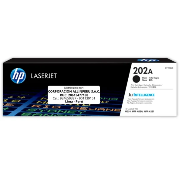 Toner HP CF500A 202A LaserJet. PRO M254 Negro 1.400 Páginas