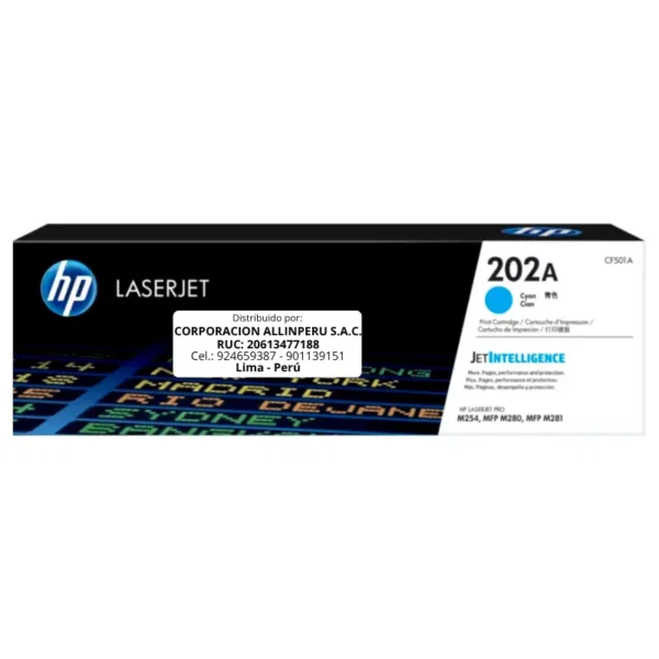 Toner HP CF501A 202A LaserJet. PRO M254 Cyan 1.300 Páginas