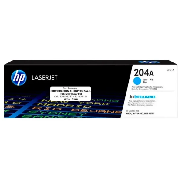 Toner HP CF511A 204A LaserJet M154A Cyan 900 Páginas