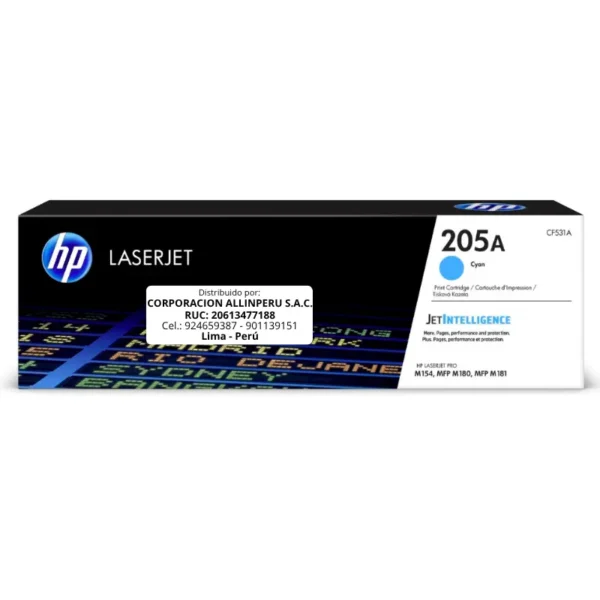 Toner HP CF531A 205A Cyan LaserJet M154A 900 Páginas